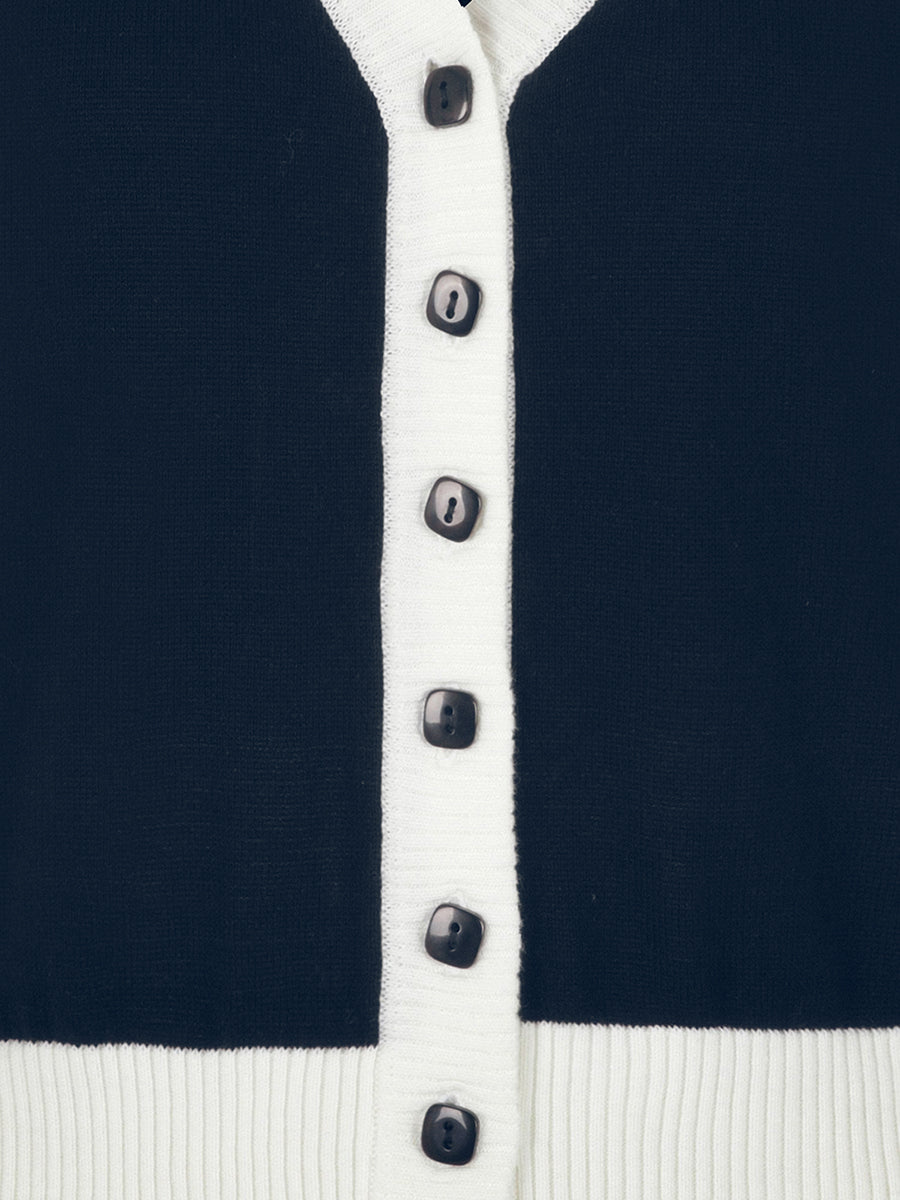 Collectif_LUDOVICA_CONTRAST_Vintage_V-NECK_Kurzarm_CARDIGAN_Strickjacke_Navy-3