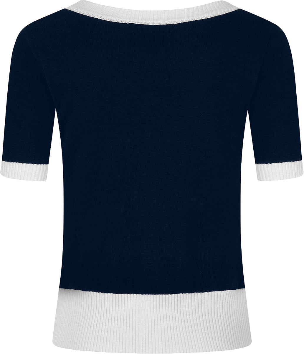 Collectif_LUDOVICA_CONTRAST_Vintage_V-NECK_Kurzarm_CARDIGAN_Strickjacke_Navy-4