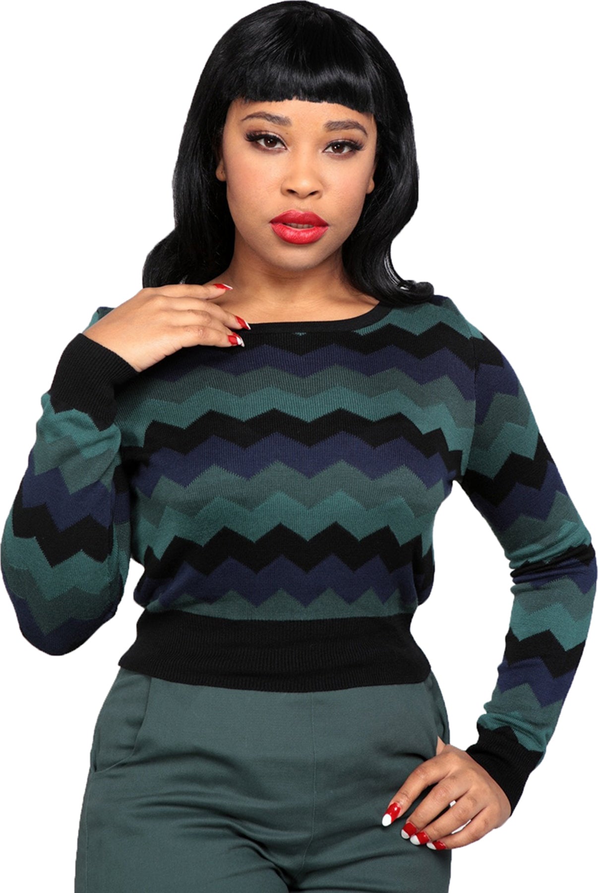 Collectif_MACHI_Vintage_ZIG_ZAG_Knit_LANGARM_Feinstrick_PULLOVER_Oberteil_Gruen-1