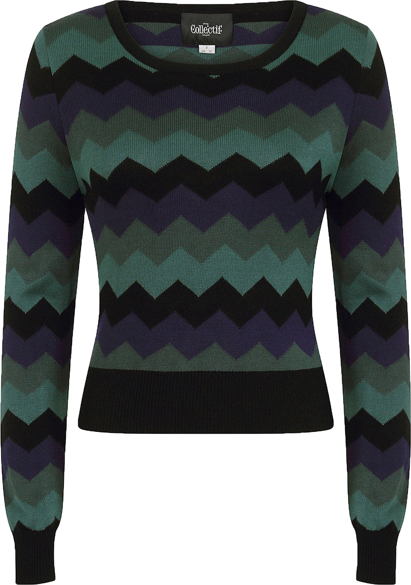 Collectif_MACHI_Vintage_ZIG_ZAG_Knit_LANGARM_Feinstrick_PULLOVER_Oberteil_Gruen-2