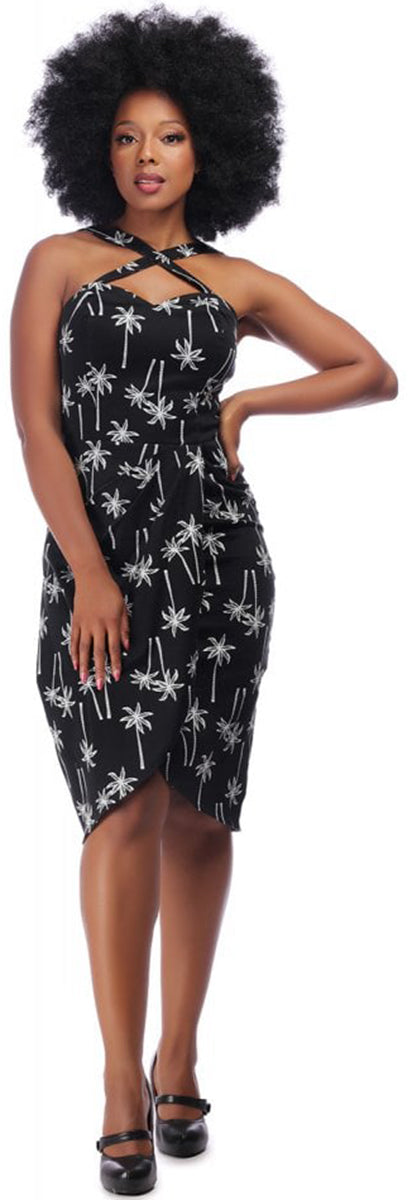 Collectif_MAHINA_Tropical_PALM_TREE_Sarong_TRaeGER_Dress_KLEID_Schwarz-1