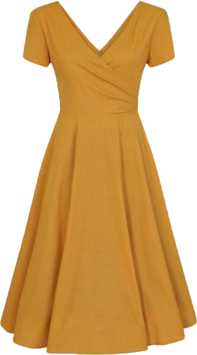 Collectif_MARIA_Vintage_PLAIN_V-Neck_Kurzarm_SWING_DRESS_Kleid_Senfgelb-2eF6tQGjpdrNBG