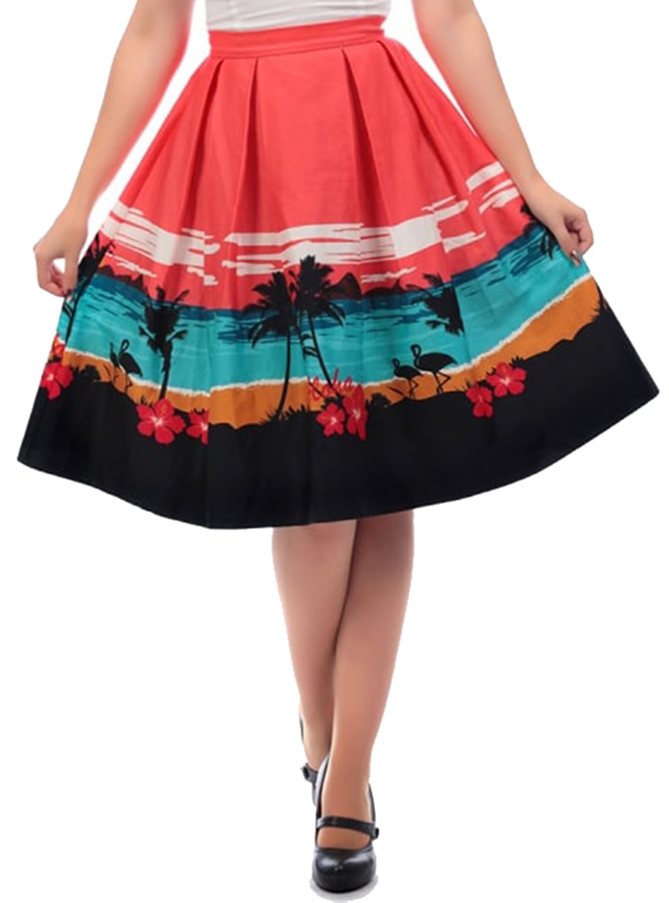 Collectif_MARILU_Tropical_Island_ALOHA_Palm_Flamingo_SWING_Skirt_ROCK_killer_kirsche