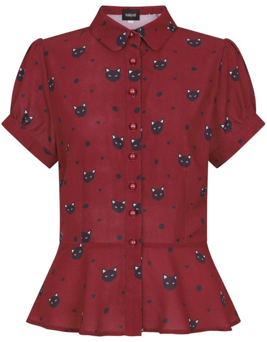Collectif_MARY_GRACE_Vintage_POLKA_MEOW_Bubikragen_Kurzarm_Bluse_BLOUSE-2