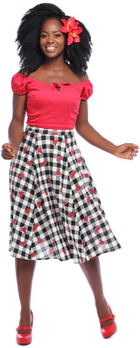 Collectif_MATILDE_Watermelon_GINGHAM_Pepita_Retro_SWING_SKIRT_Rock-1