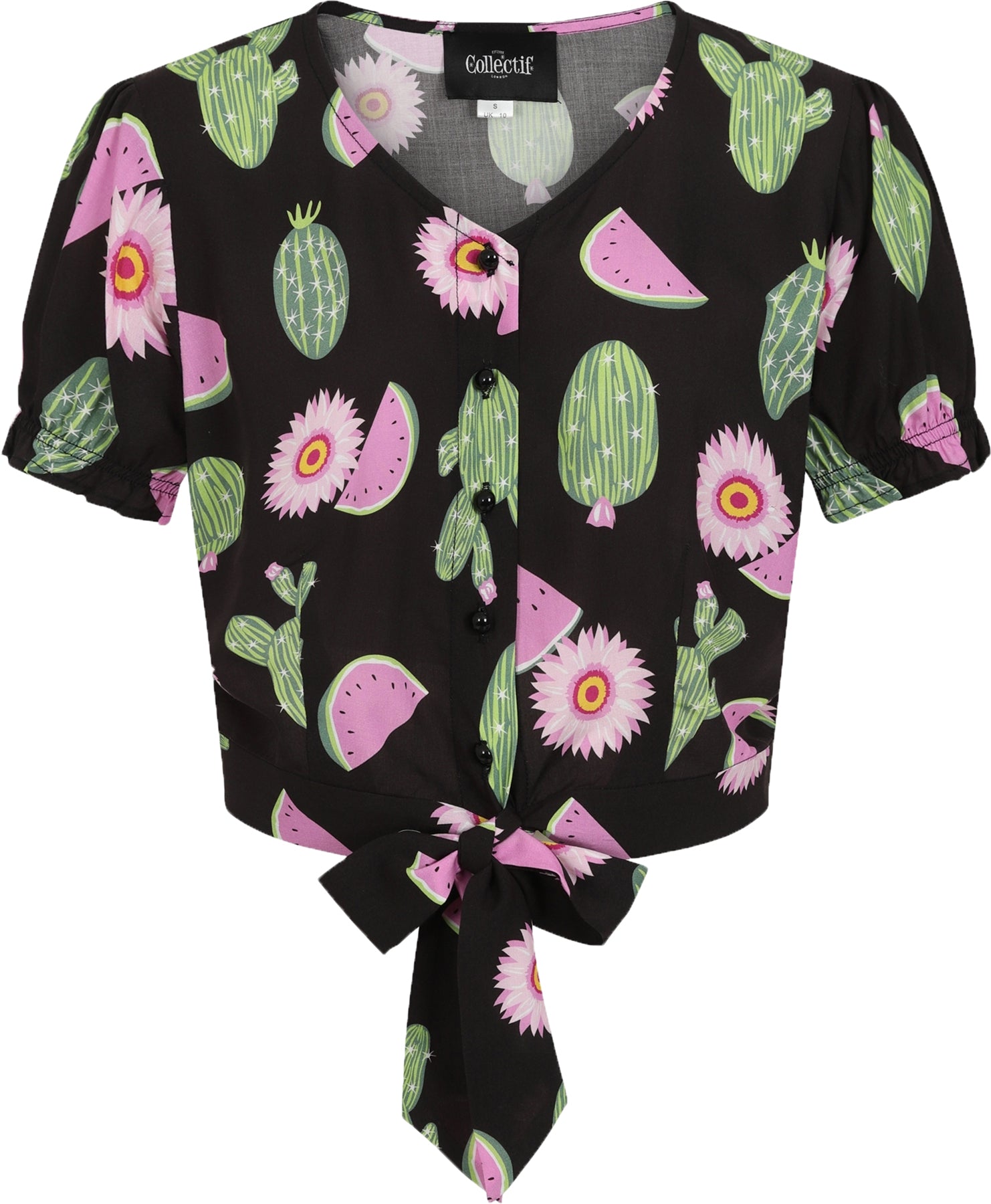 Collectif_MISTY_50s_CACTUS_MELON_Blumen_V-NECK_Kurzarm_BLOUSE_Bluse_Killer_Kirsche-_1