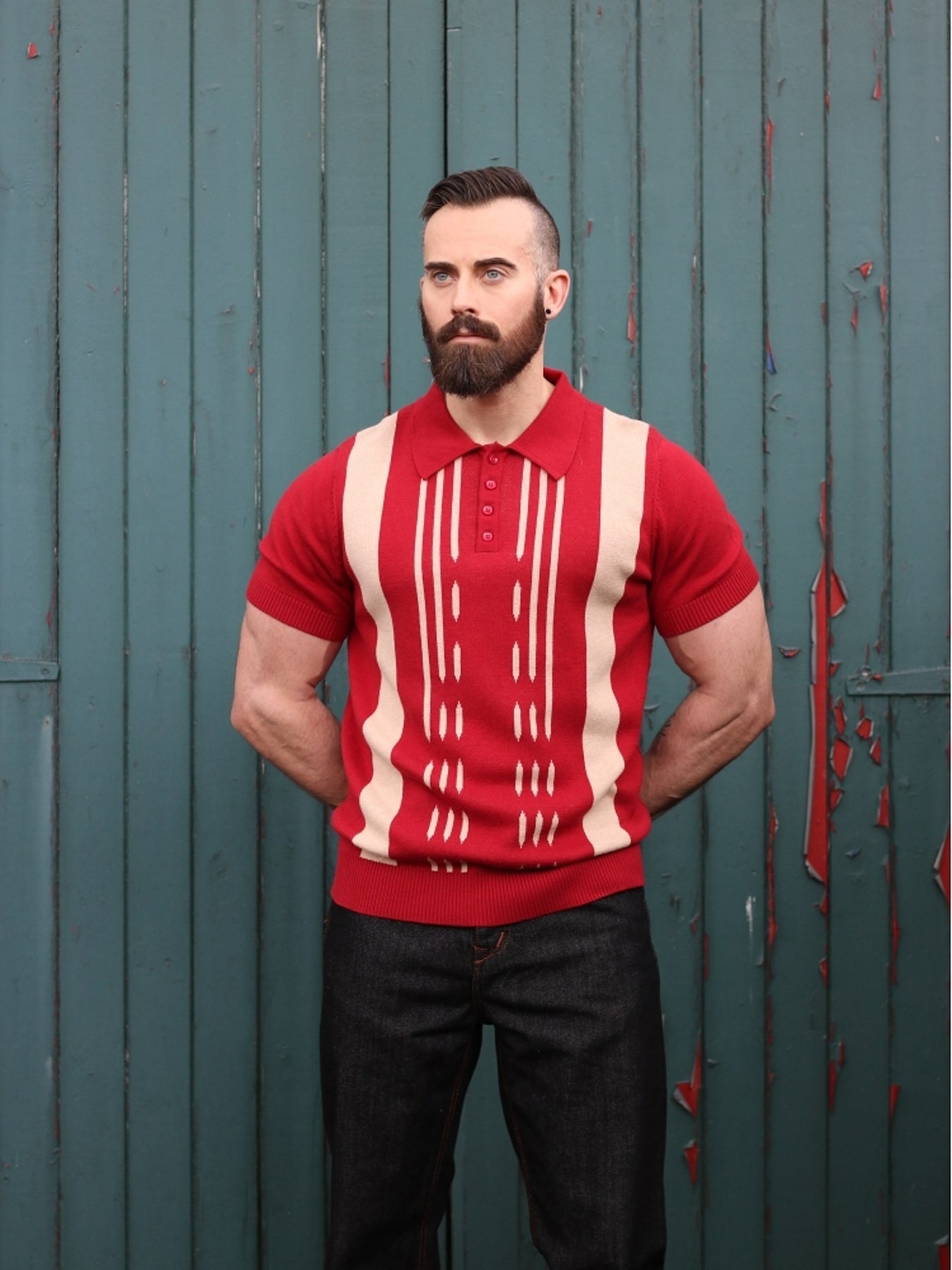 Collectif_PABLO_KENTISH_Knitted_STREIFEN_Kurzarm_Vintage_POLO_SHIRT_Rot_killer_kirsche_29XOUpaQCs0Acd