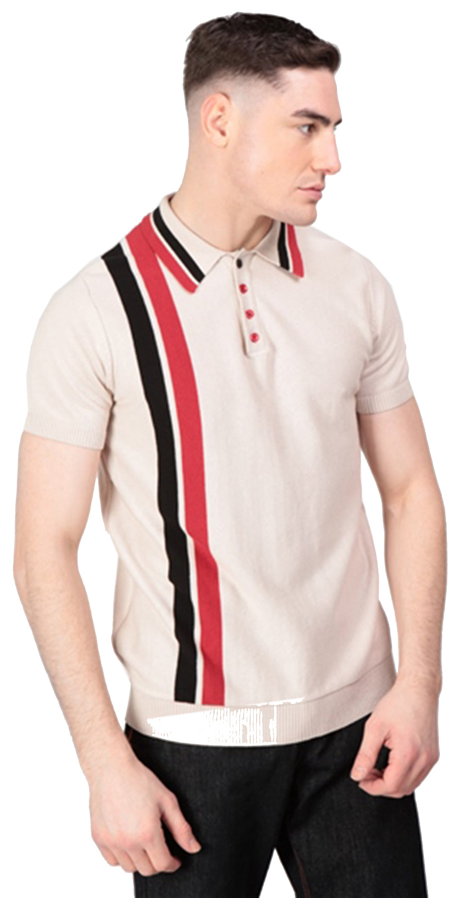 Collectif_PERU_DOUBLE_STRIPED_50s_KNITTED_Streifen_Kurzarm_POLO_SHIRT_-_Beige_killer_kirsche_1KnbbSqwBF8zwh