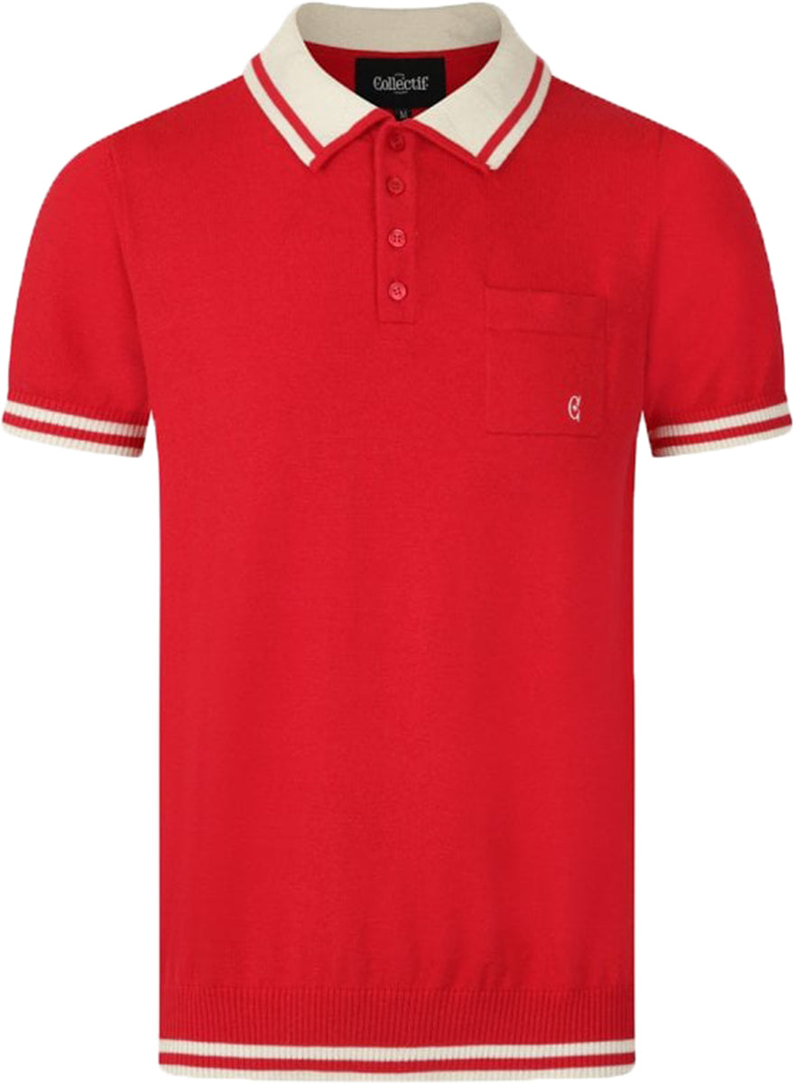 Collectif_PERU_Vintage_KNITTED_Retro_Feinstrick_Kurzarm_POLO_SHIRT_Rot-Creme-2