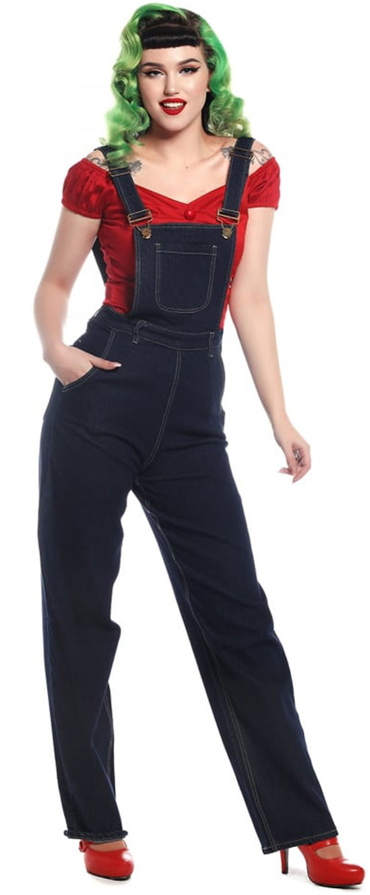 Collectif_PIPPA_Denim_High_Waisted_Vintage_DUNGAREES_Jeans_Latzhose_killer_kirsche