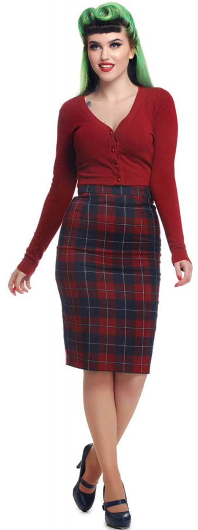 Collectif_POLLY_GINSBURG_Retro_Karo_CHECK_Vintage_PENCIL_Skirt_ROCK_killer_kirsche