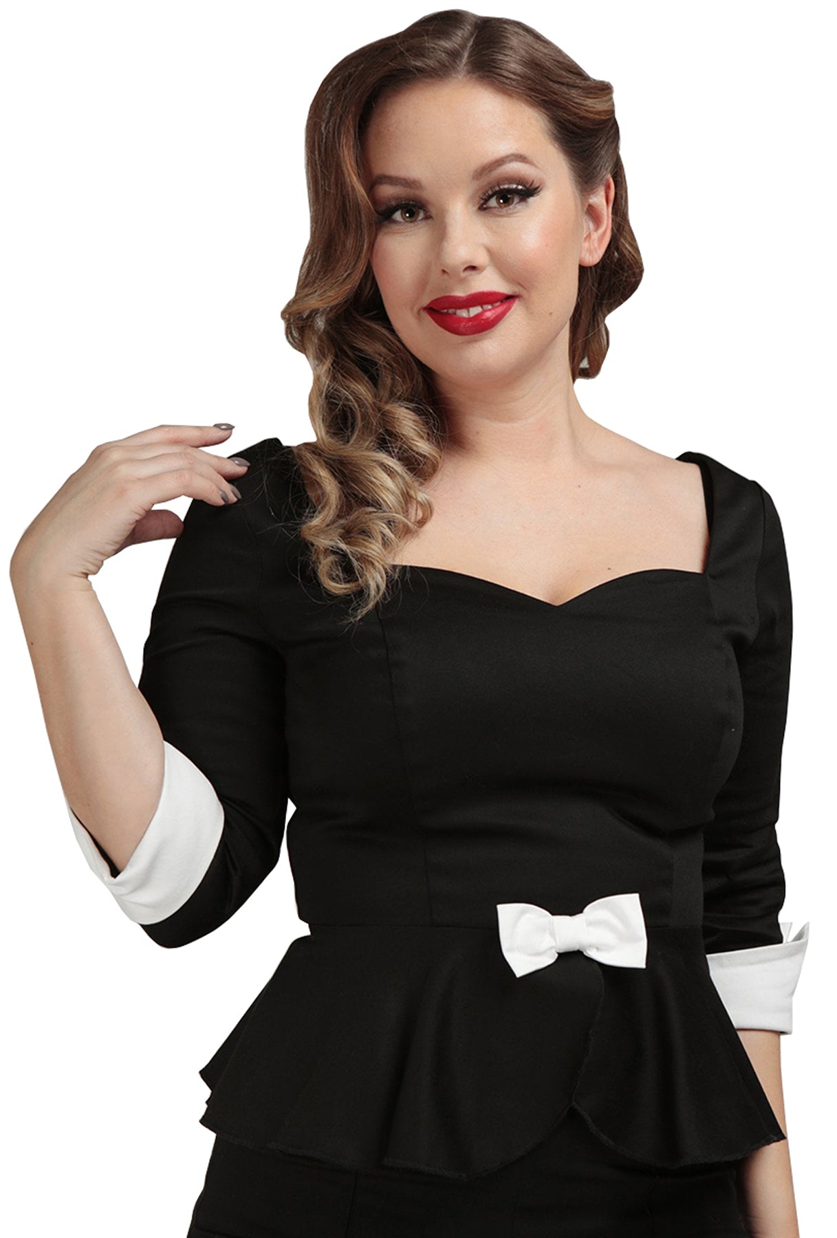 Collectif_QUINN_50s_PEPLUM_Sweetheart_TWO-TONE_Vintage_Bow_BLUSE_Oberteil_killer_kirscheqkj5vNjgvVmDs