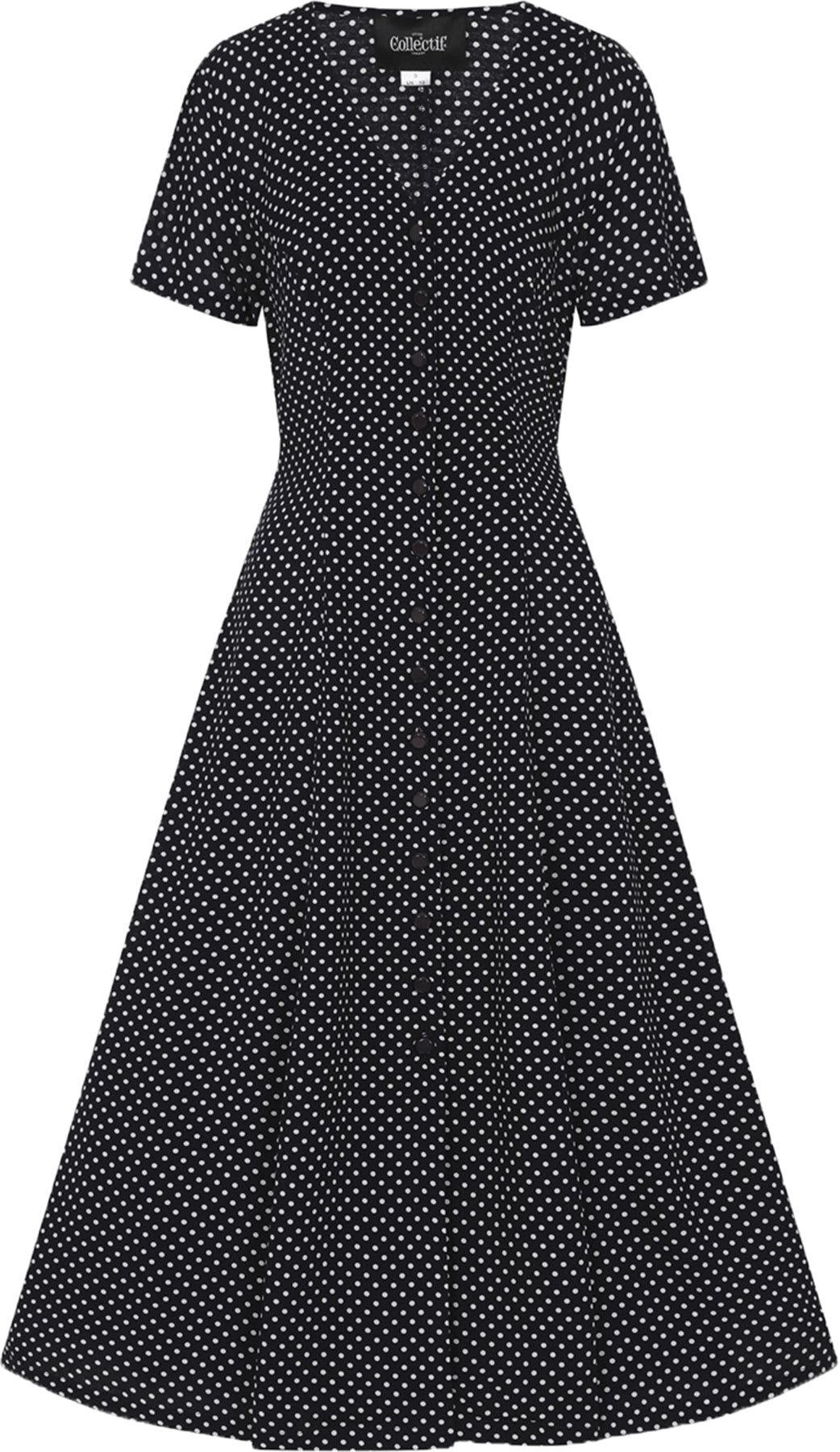 Collectif_RILEY_Vintage_MINI_POLKA_DOT_Punkte_V-Neck_MIDI_Kurzarm_A-LINIE_DRESS_Kleid_Killer_Kirsche-1