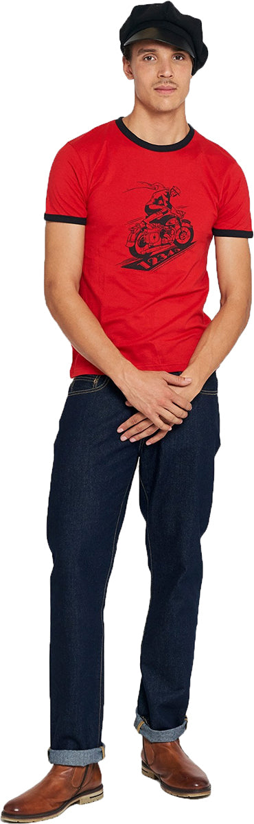 Collectif_RINGER_BIKER_Vintage_MOTIV_Rundhals_Kurzarm_HERREN_SHIRT_Oberteil_Rot-1
