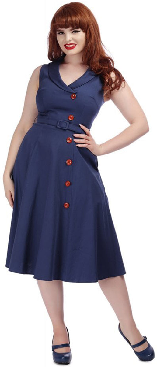 Collectif_SARA_Vintage_PLAIN_Collar_BUTTON_Retro_SWING_Dress_KLEID-1