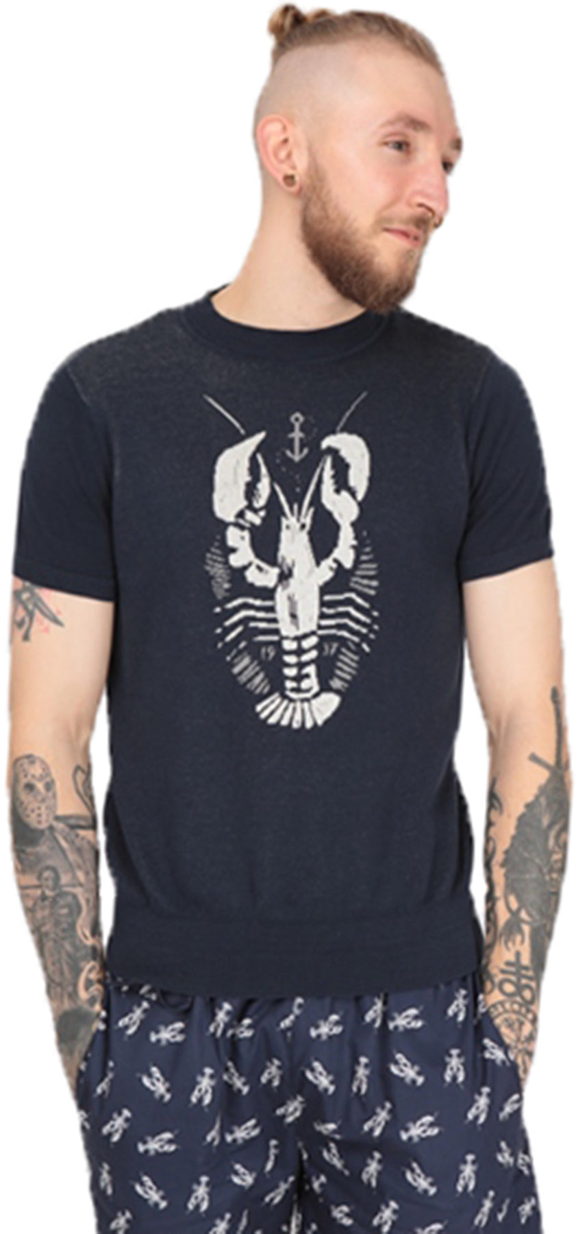 Collectif_SCOTT_LOBSTER_Vintage_HUMMER_Rundhals_Kurzarm_Knit_STRICKSHIRT_Oberteil_Killer_Kirsche-1