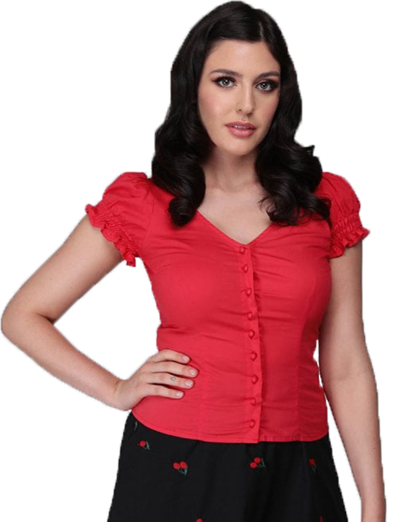 Collectif_SOFIA_50s_PLAIN_TOP_Puffaermel_V-NECK_Buttoned_Bluse_SHIRT_Rot-Pink_killer_kirsche_1lZMYw9zox9xWz