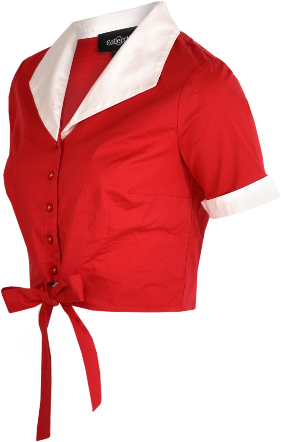 Collectif_TAYLOR_TWO-TONE_Retro_CROPPED_Buttoned_Schleife_Kurzarm_BLUSE_Tie_Top_Killer_Kirsche-2