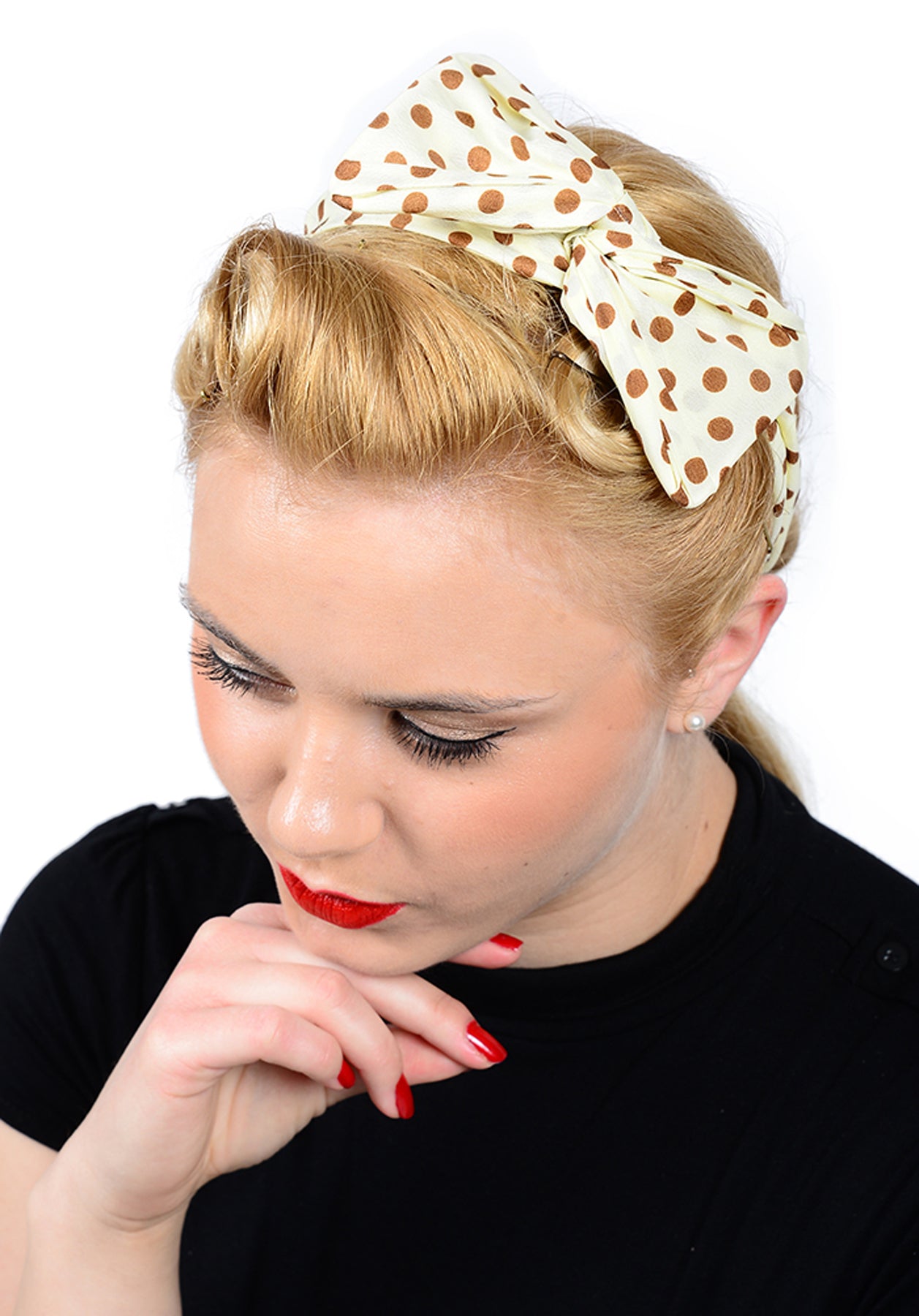 Cute_Polka_DOTS_Bow_Haarband_-_Creme-Braun_killer_kirsche