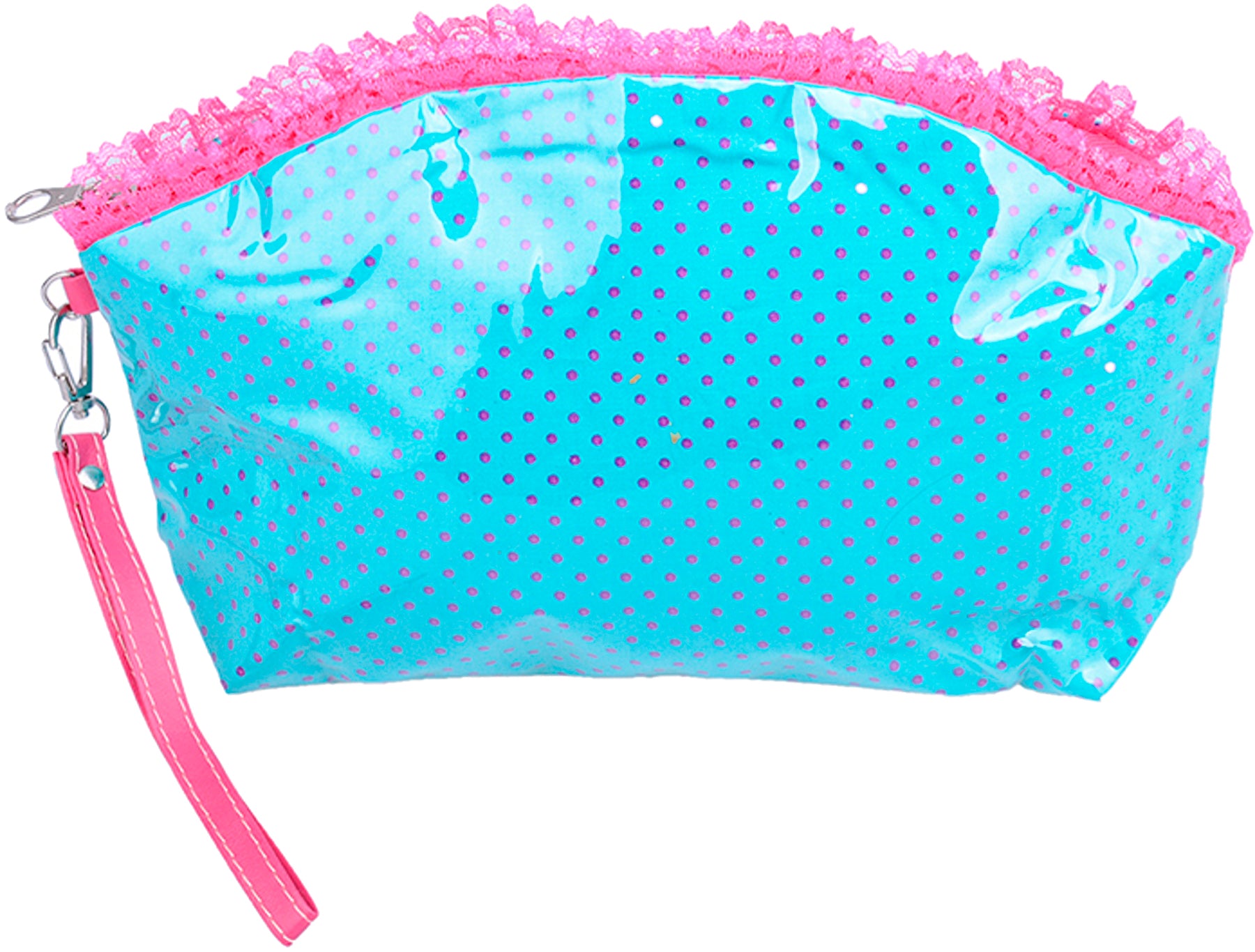 Cute_Retro_POLKA_DOTS_50s_Punkte_Ruffle_Kosmetik_Tasche_-_Tuerkis_killer_kirsche