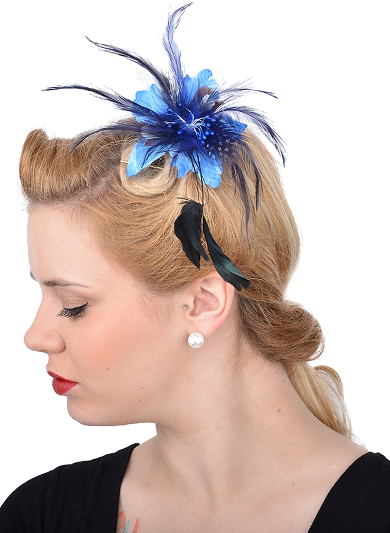 Cute_Retro_SOPHIA_Strass_50s_Feather_Flower_HAARSPANGE_killer_kirsche_blau