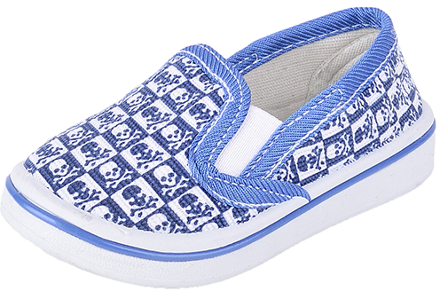 Cute_Retro_Skull_TOTENKOPF_Checker_SLIP_ONS_-_Blau_Weiss