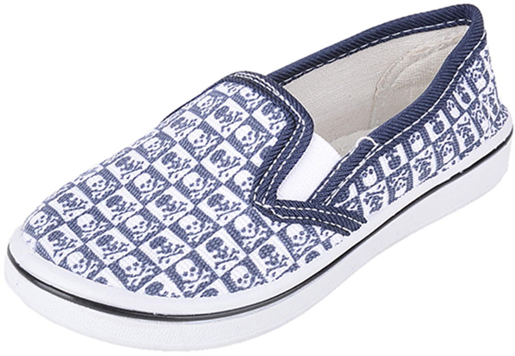 Cute_Retro_Skull_TOTENKOPF_Checker_SLIP_ONS_-_Dunkelblau_Weiss