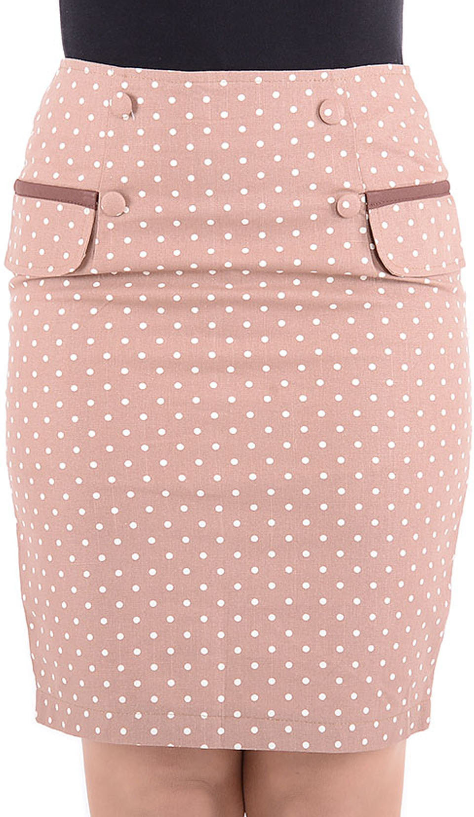 Cute_Vintage_POLKA_DOTS_Retro_PENCIL_SKIRT_Rock_-_Beige