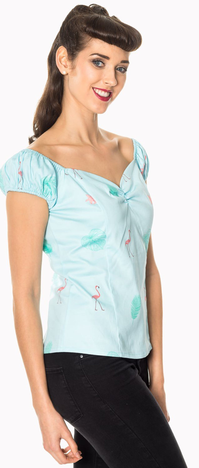 Dancing_DaysTIME_LAPSE_Flamingo_Puff_Sleeve_50s_BLUSE_Shirt_killer_kirsche_2