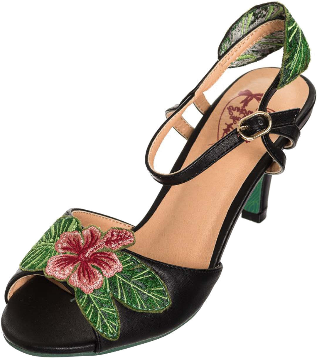 Dancing_Days_APRIL_Aloha_Tiki_HIBISCUS_Vintage_Riemchen_Peep_Toe_SANDALETTE_-_Schwarz