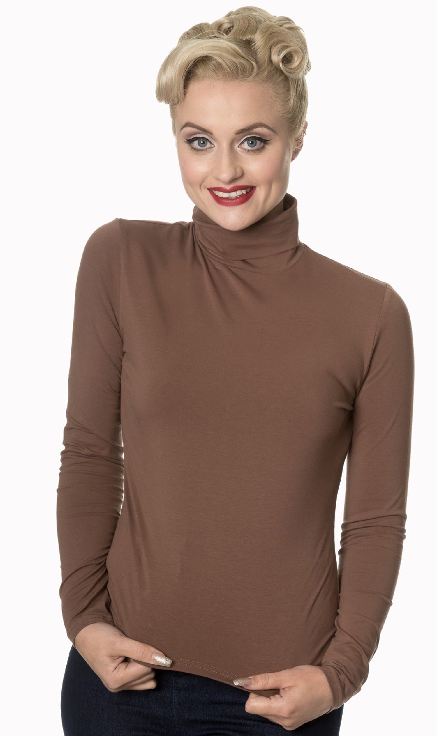 Dancing_Days_CLASSIC_BEAUTY_High_Neck_ROLLKRAGEN_Vintage_Langarm_SHIRT_Oberteil_Schoko-1