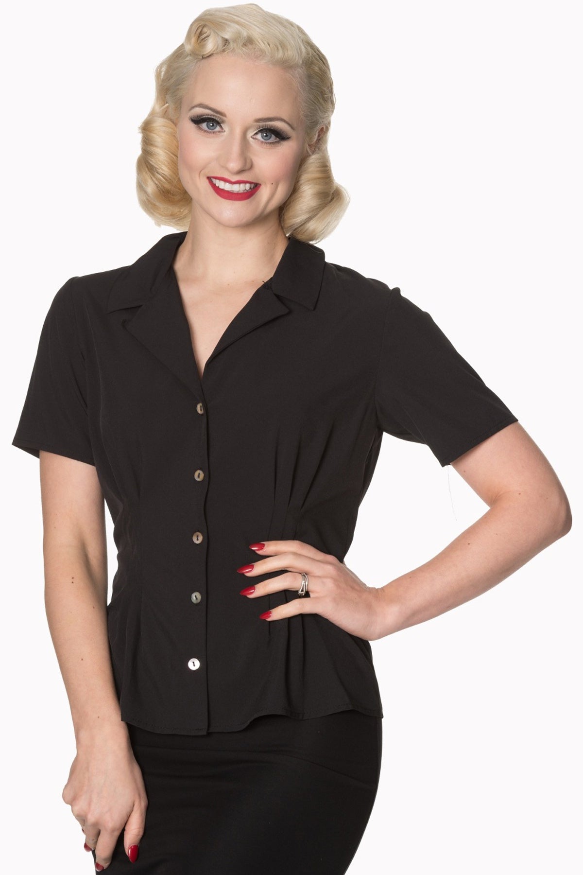 Dancing_Days_PLAIN_Vintage_V-NECK_50s_Kurzarm_Oberteil_BLUSE_Plus_Size_Schwarz_killer_kirsche_2