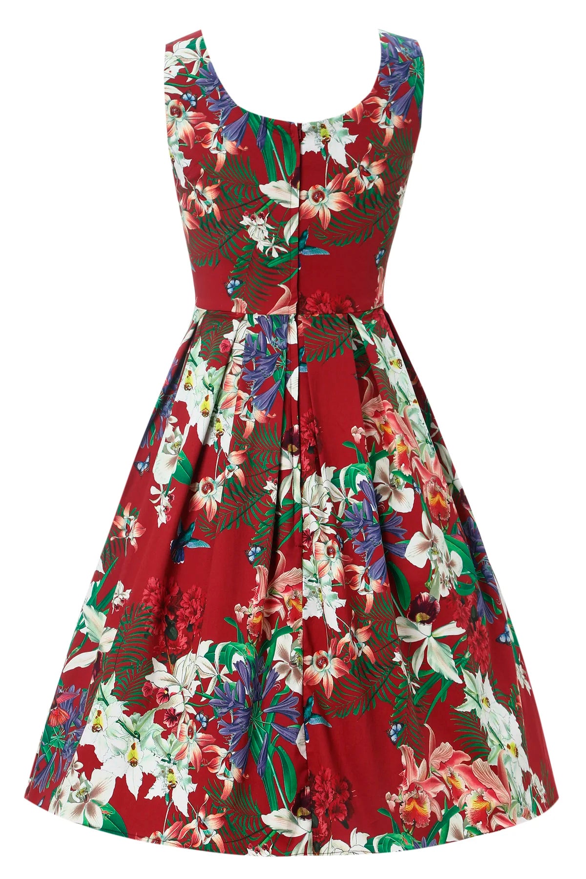 Dolly & Dotty «Amanda Botanical» Floral Vintage Retro Swing Dress 50s Kleid - Burgunderrot