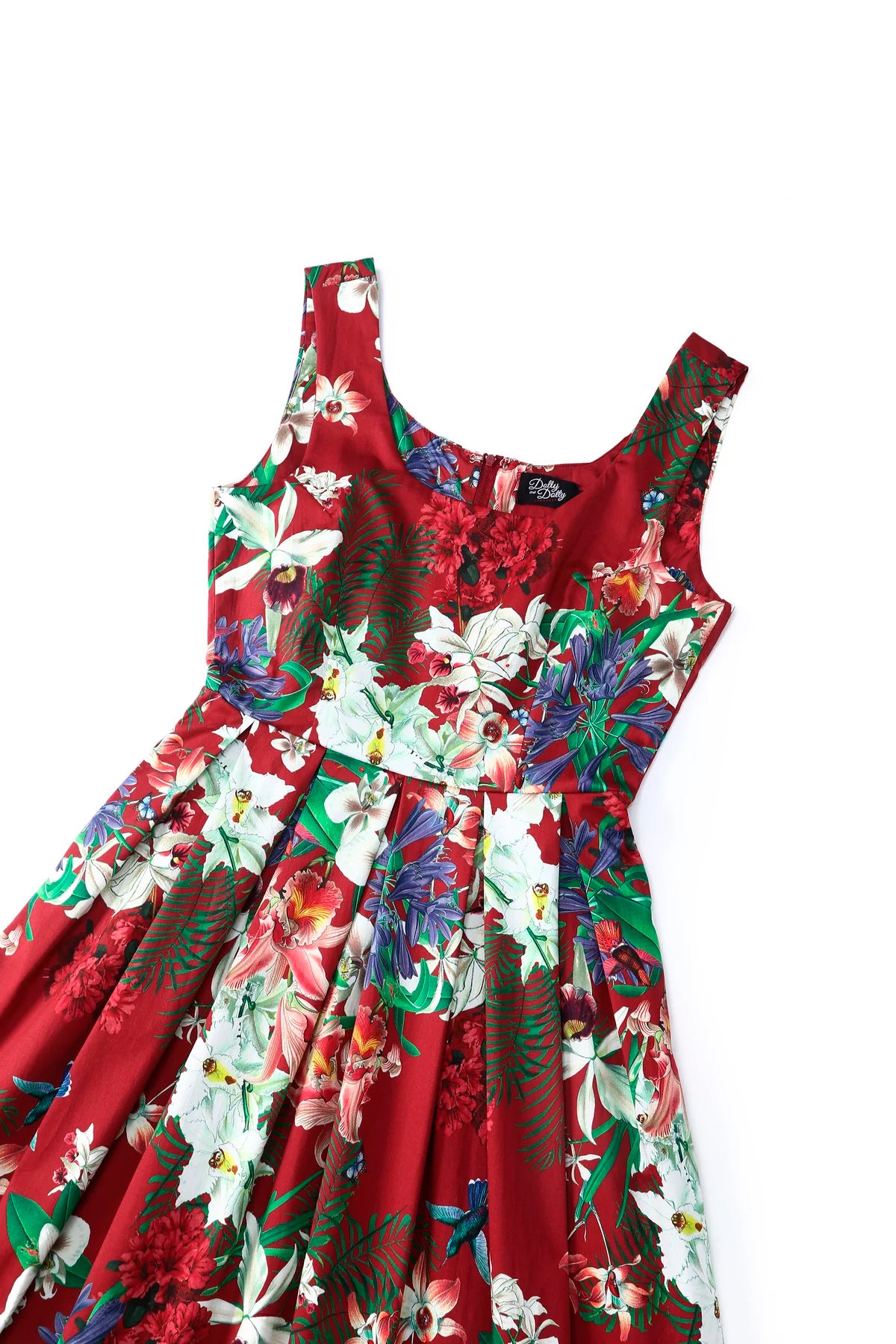 Dolly & Dotty «Amanda Botanical» Floral Vintage Retro Swing Dress 50s Kleid - Burgunderrot