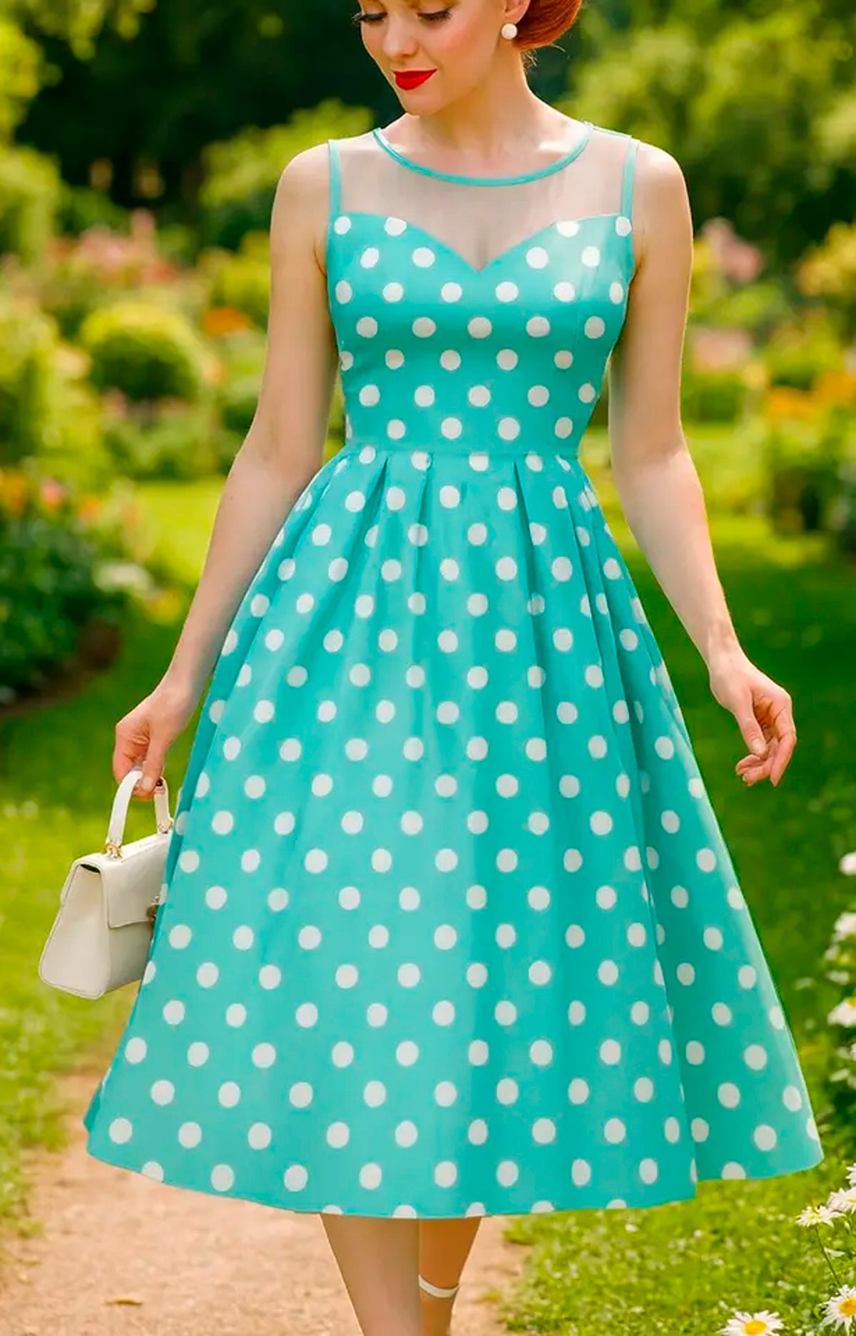 Dolly & Dotty «Blair Polka Dot» Mesh Vintage Punkte Swing Dress Kleid - Mint