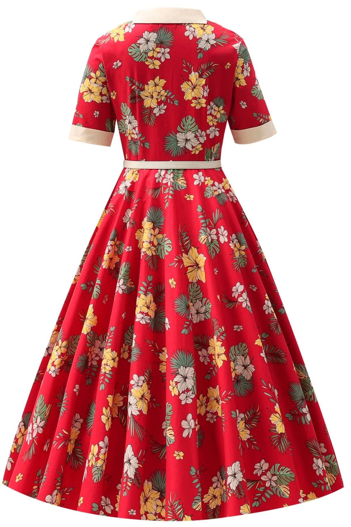 Dolly & Dotty «Mollie Hibiscus» Vintage Tropical Blüten Fill Circle Swing Dress / Kleid - Rot