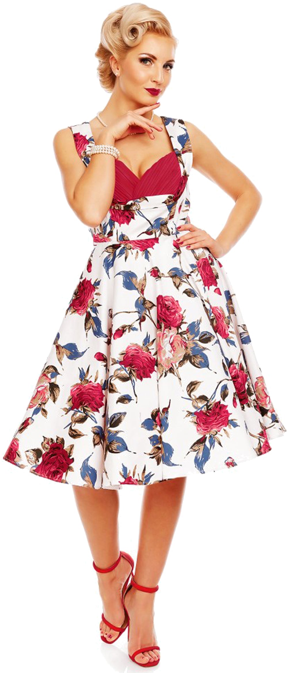 Dolly__Dotty_GRACE_Pleated_Red_ROSES_Vintage_Floral_SWING_Kleid