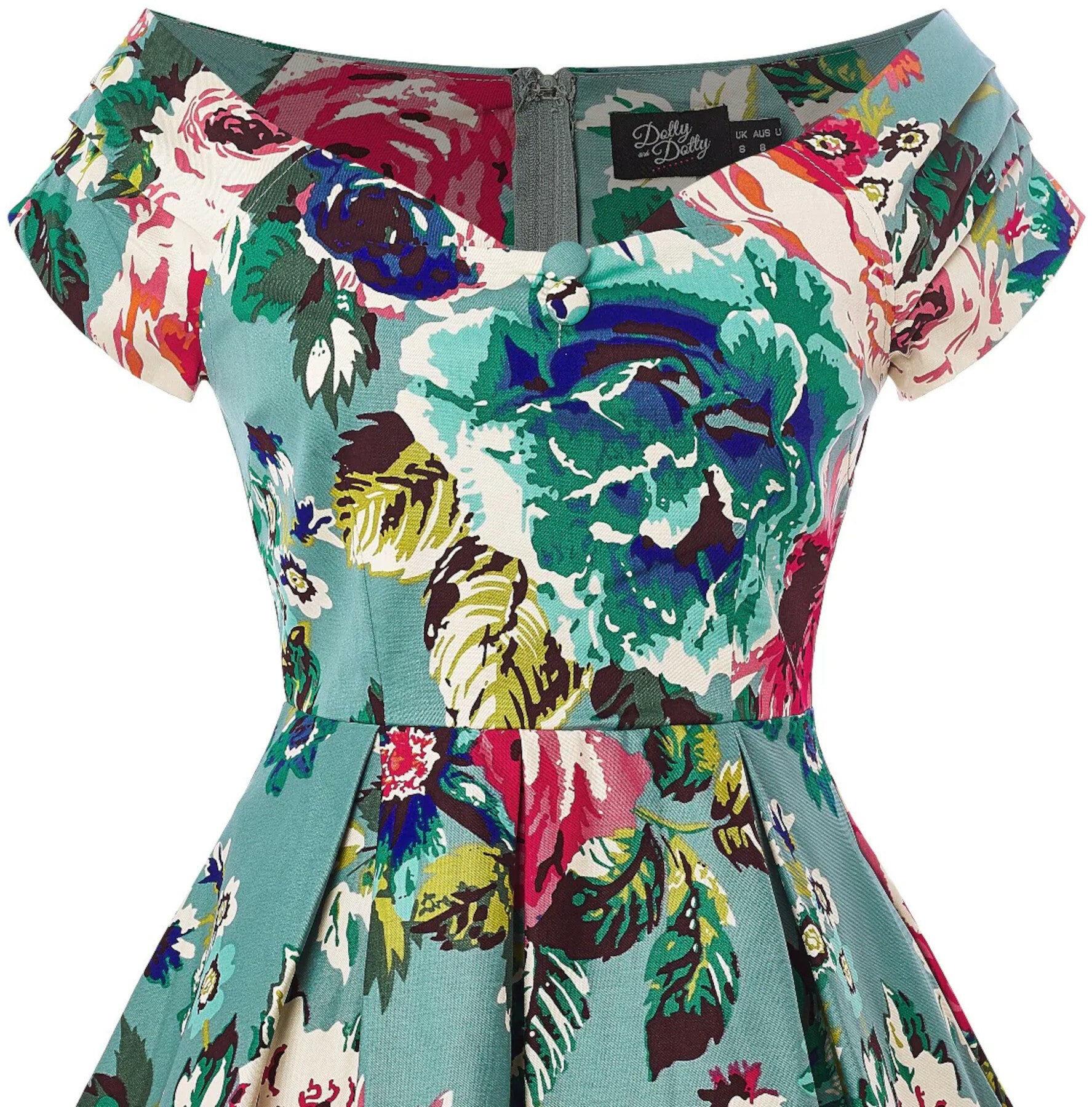 Dolly_and_Dotty_LILY_50s_FLOWERS_Blumen_Pleated_V-Neck_SWING_DRESS_Kleid_-_Blau_killer_kirsche_5