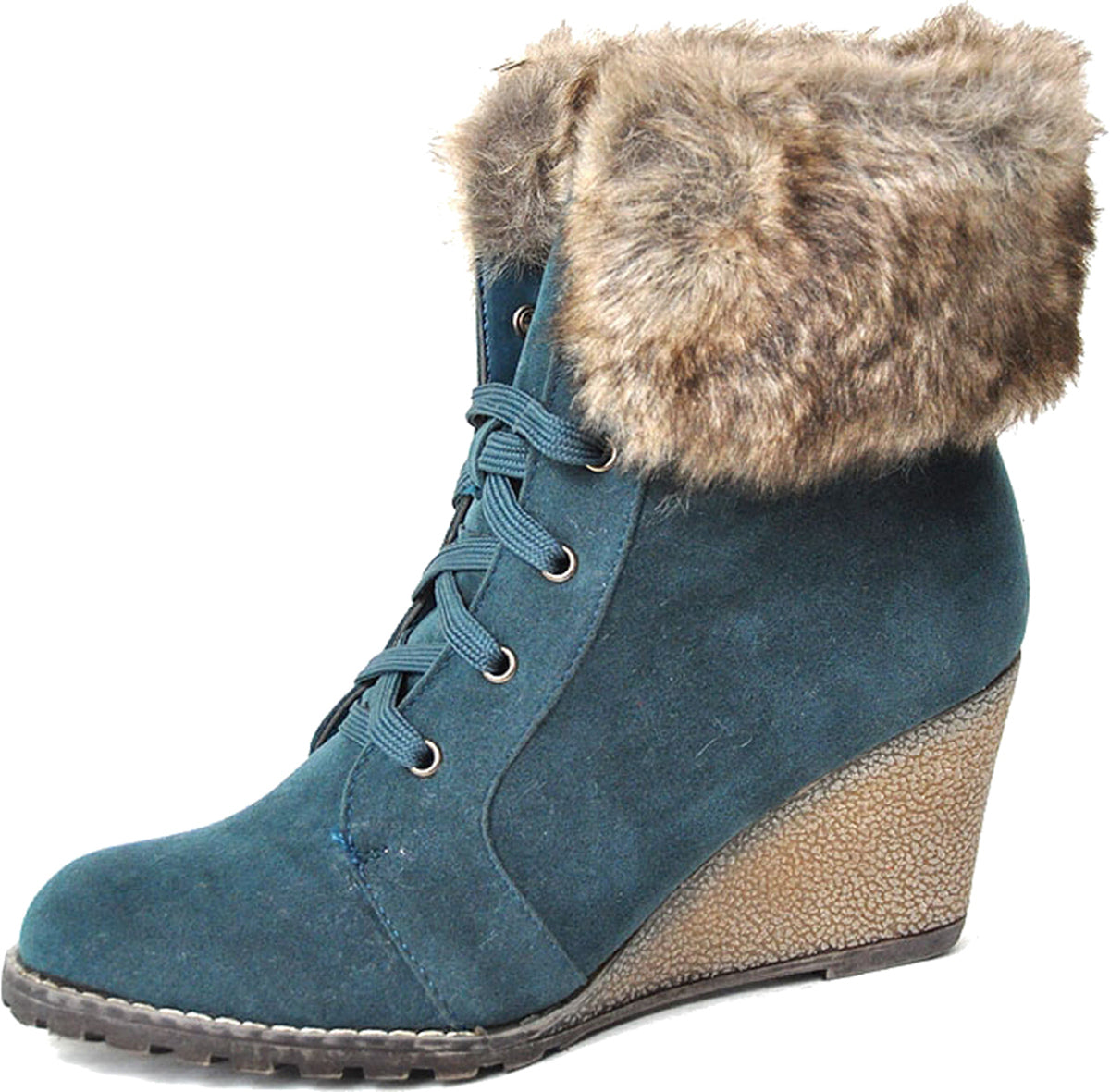 Edle_Vintage_FAKE_FUR_Fell_Keilabsatz_Wedges_Schnuerstiefeletten_-_GruenoiNACoToR5iEB
