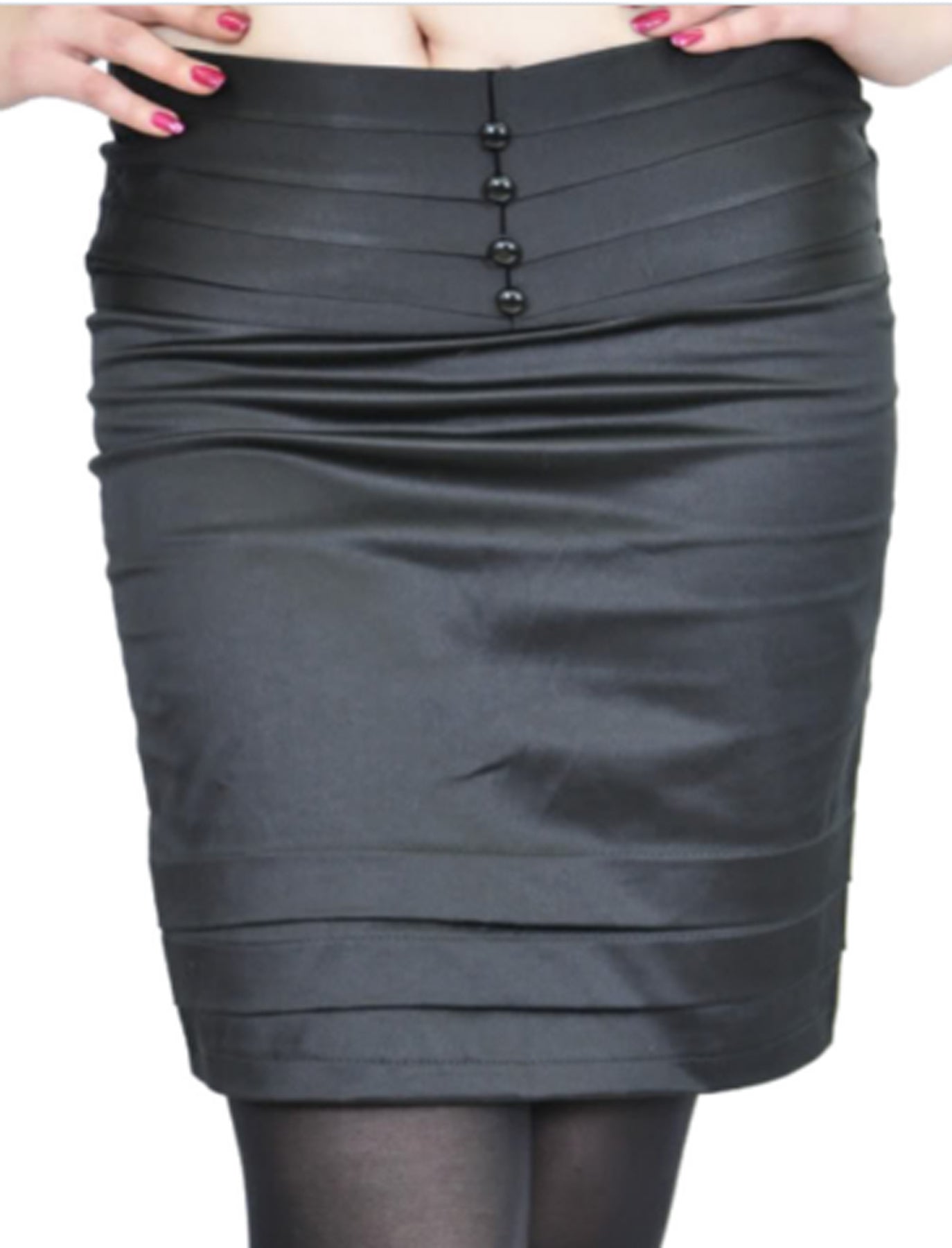Edler_SATIN_Pencil_Skirt_mit_gerafftem_Bund