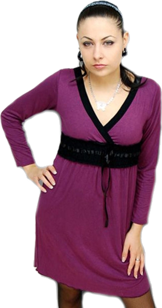 Edles_EMPIRE_Rueschen_Langarm_Kleid_-_Violett