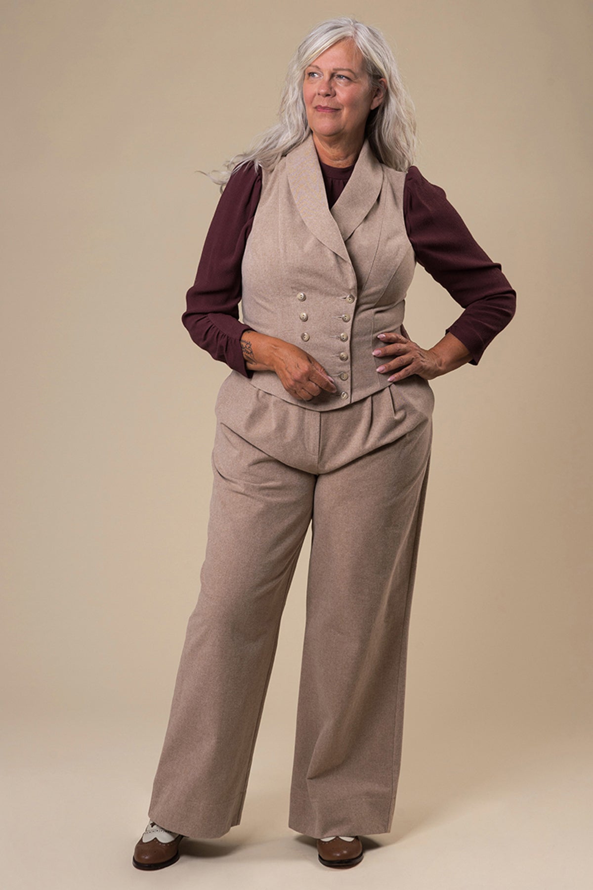 Emmy_BUSINESS_AS_USUAL_Vintage_HIGH_WAIST_Plain_MARLENE_HOSE_Trousers_-_Beige_Killer_Kirsche-3