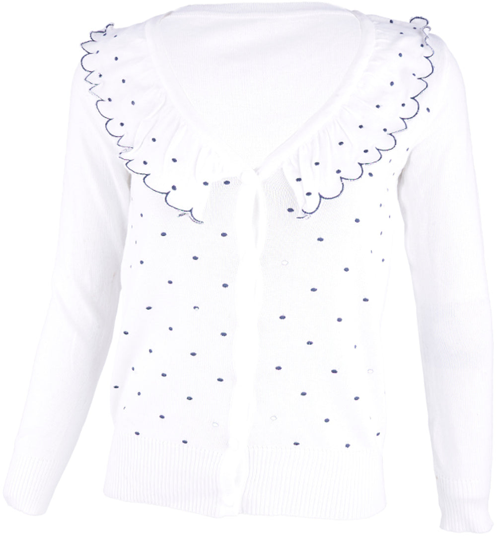 Fifties_POLKA_DOTS_Punkte_Ruffle_Collar_STRICKJACKE_Cardigan_weiss7JyDb4sC2aUu1
