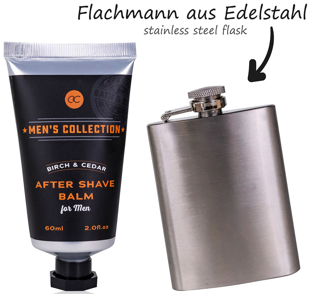 Geschenkset_MENS_COLLECTION_in_Geschenkbox__After_Shave_Balm_Flachmann_Birke_Zeder_killer_kirsche_2