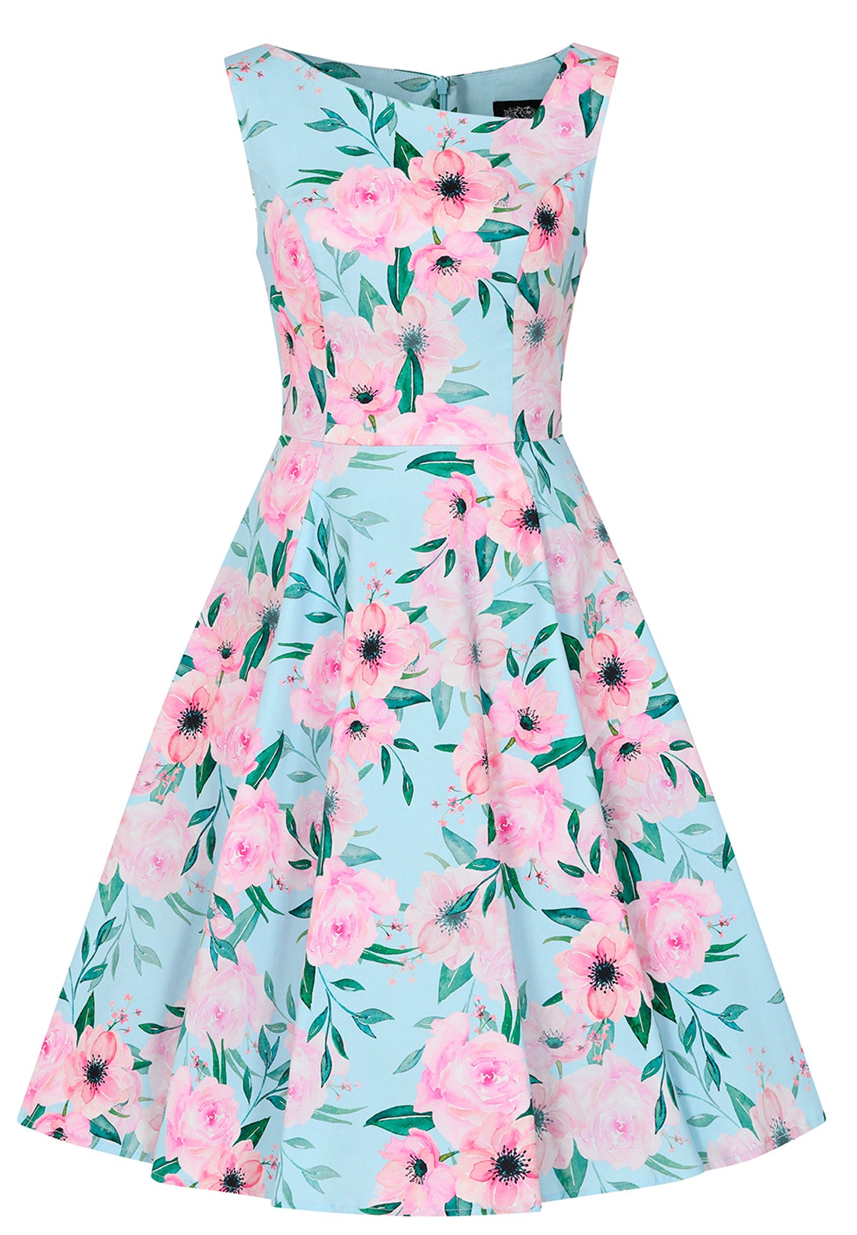 Hearts & Roses Claudette Blossom Swingkleid in Hellblau mit rosa Blumen