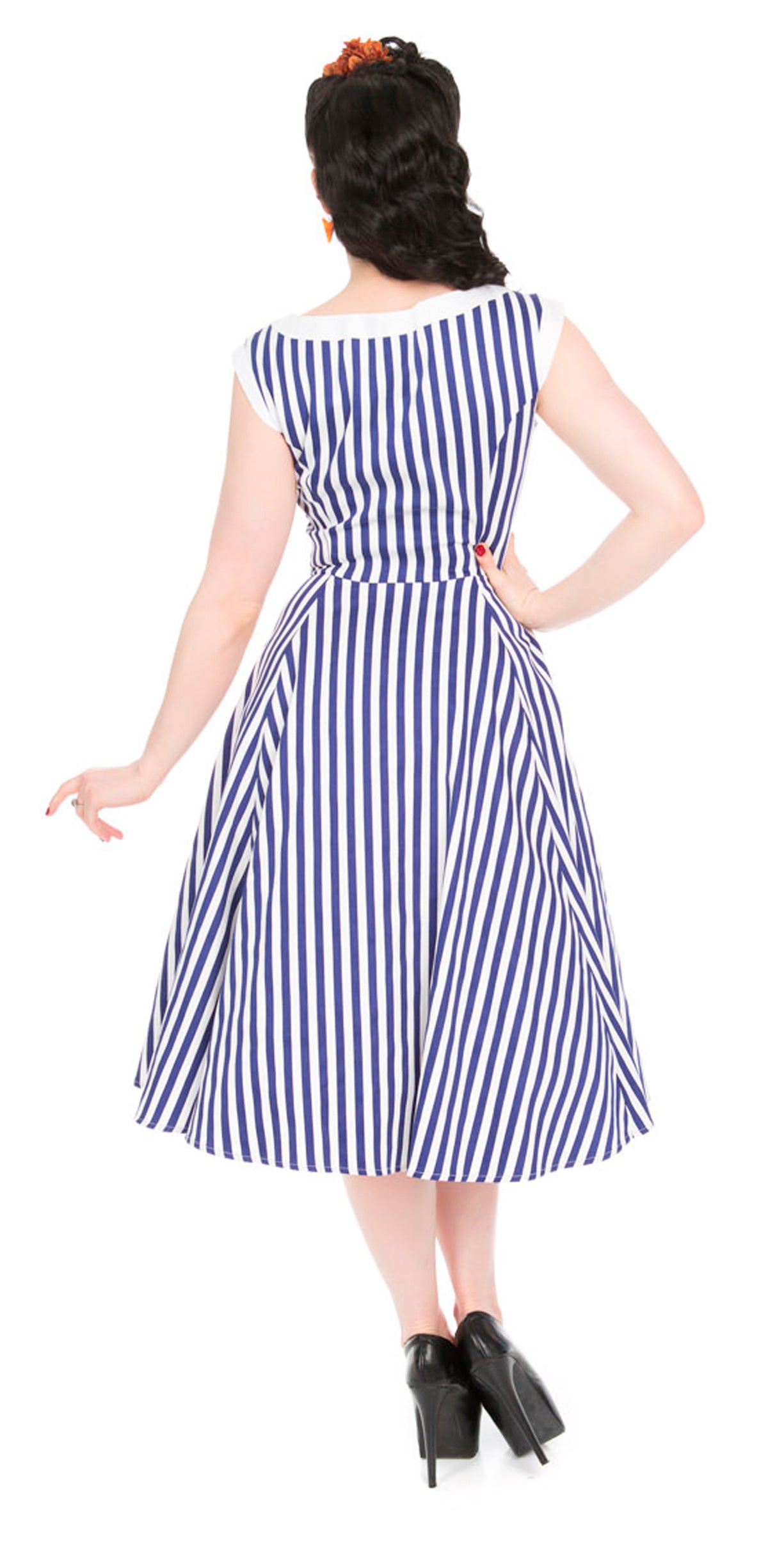 Hearts & Roses «Blue Stripe Hepburn» Vintage Streifen Sailor Swing Dress / Kleid