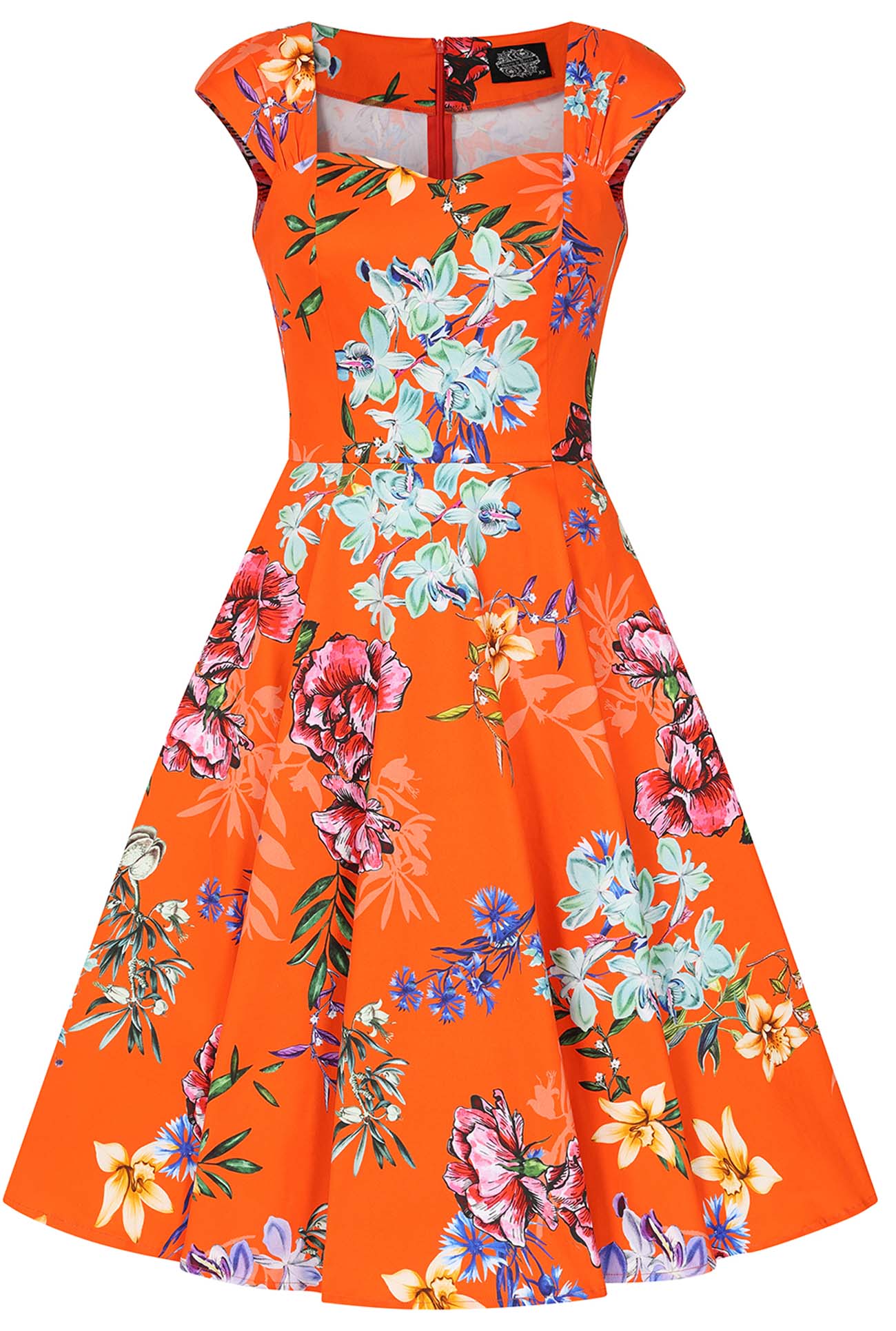 Hearts & Roses «Sunrise Orchids» Vintage Retro Blüten Swing Dress / Kleid - Orange