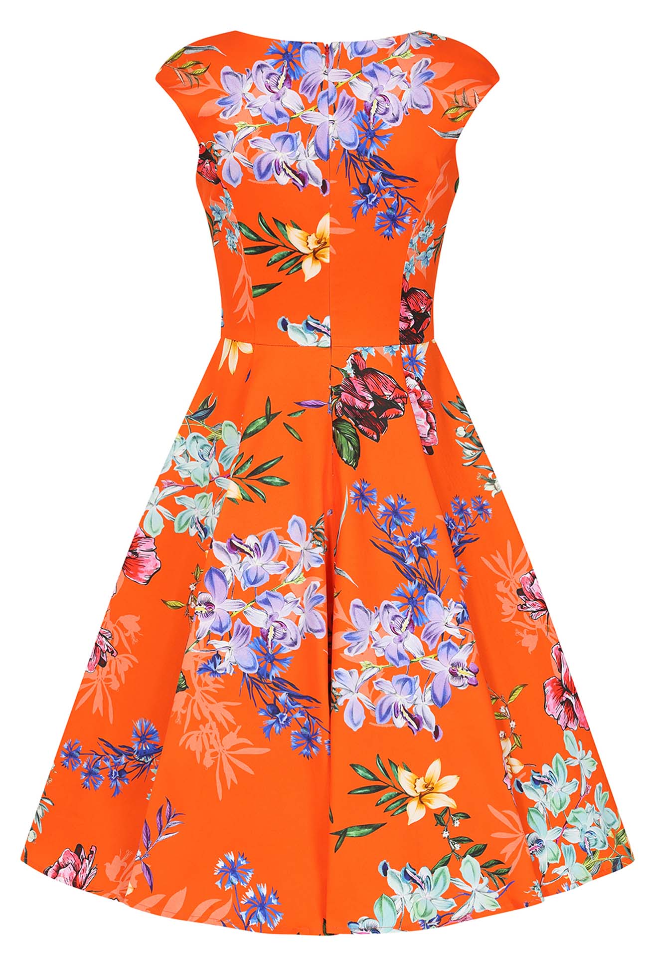 Hearts & Roses «Sunrise Orchids» Vintage Retro Blüten Swing Dress / Kleid - Orange