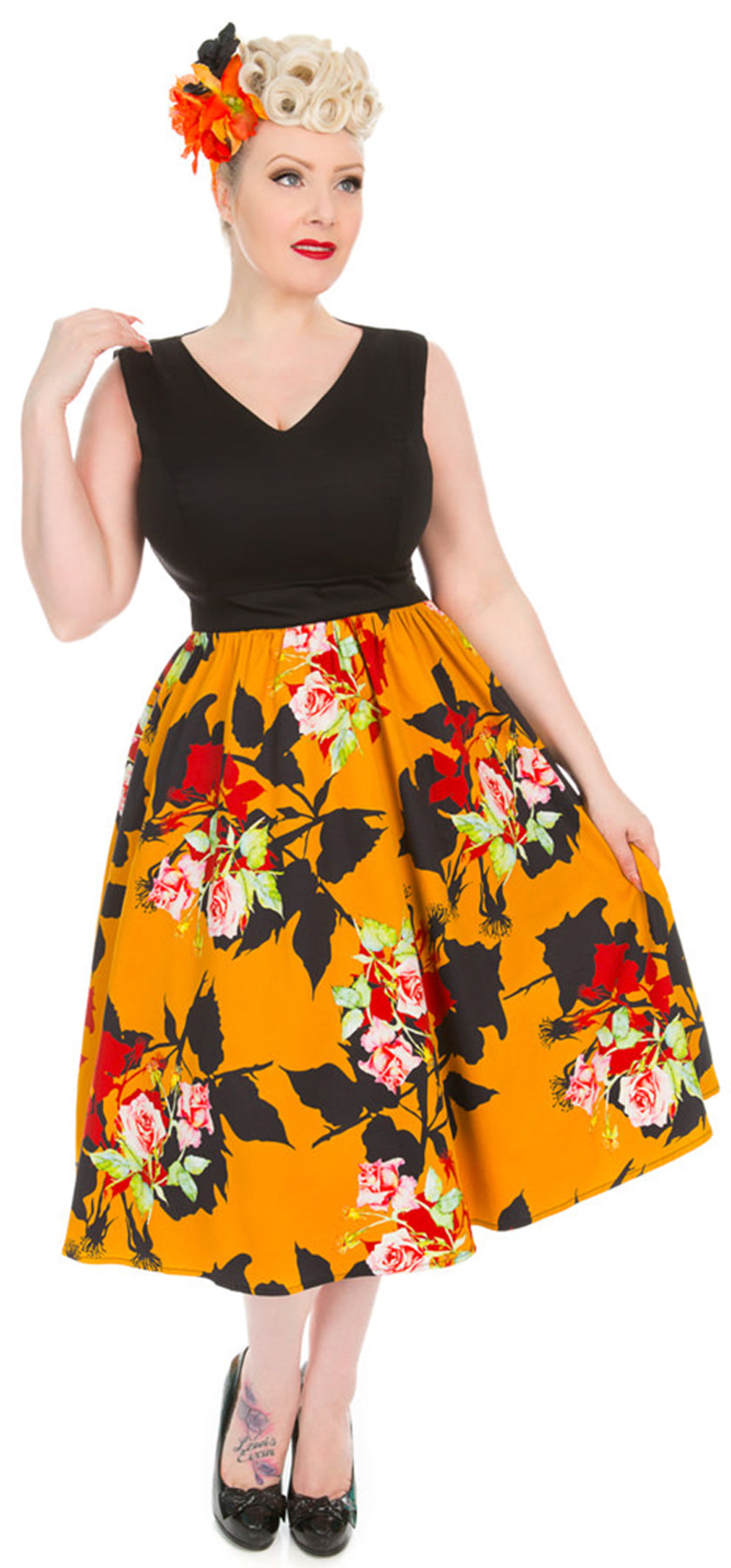 Hearts_Roses_WILD_ROSE_Vintage_Floral_Blumen_V-NECK_Swing_Dress_KLEID_killer_kirschee3Phfl4hqDb3J