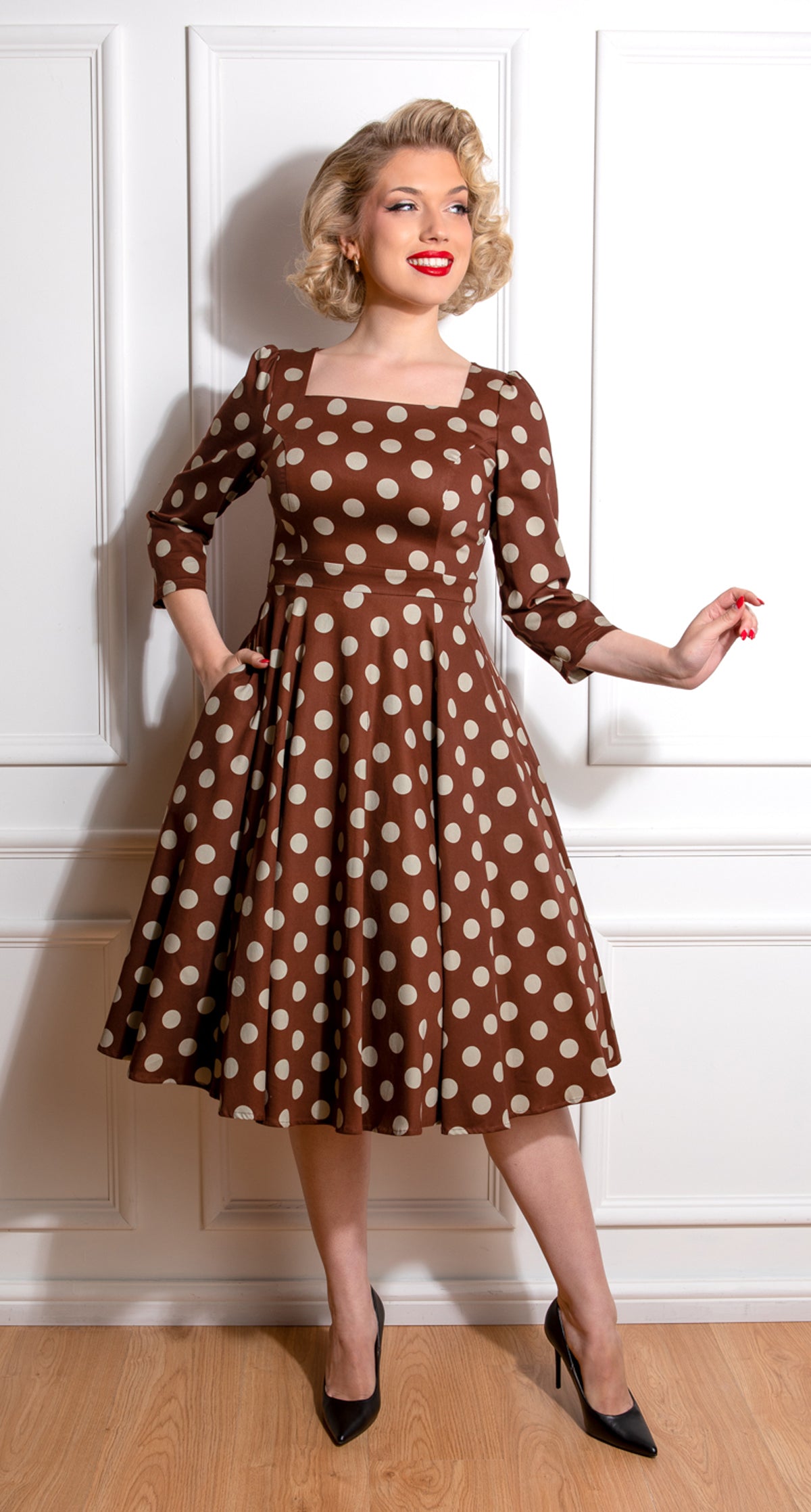 Hearts__Roses_ROBIN_POLKA_DOT_Vintage_Punkte_Pnktchen_50s_SWING_DRESS_Kleid__Braun-2